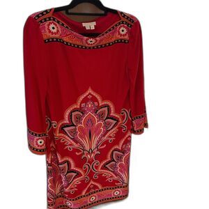 London Times 3/4 Sleeve Dress Size 12 Eclectic Global Colorful